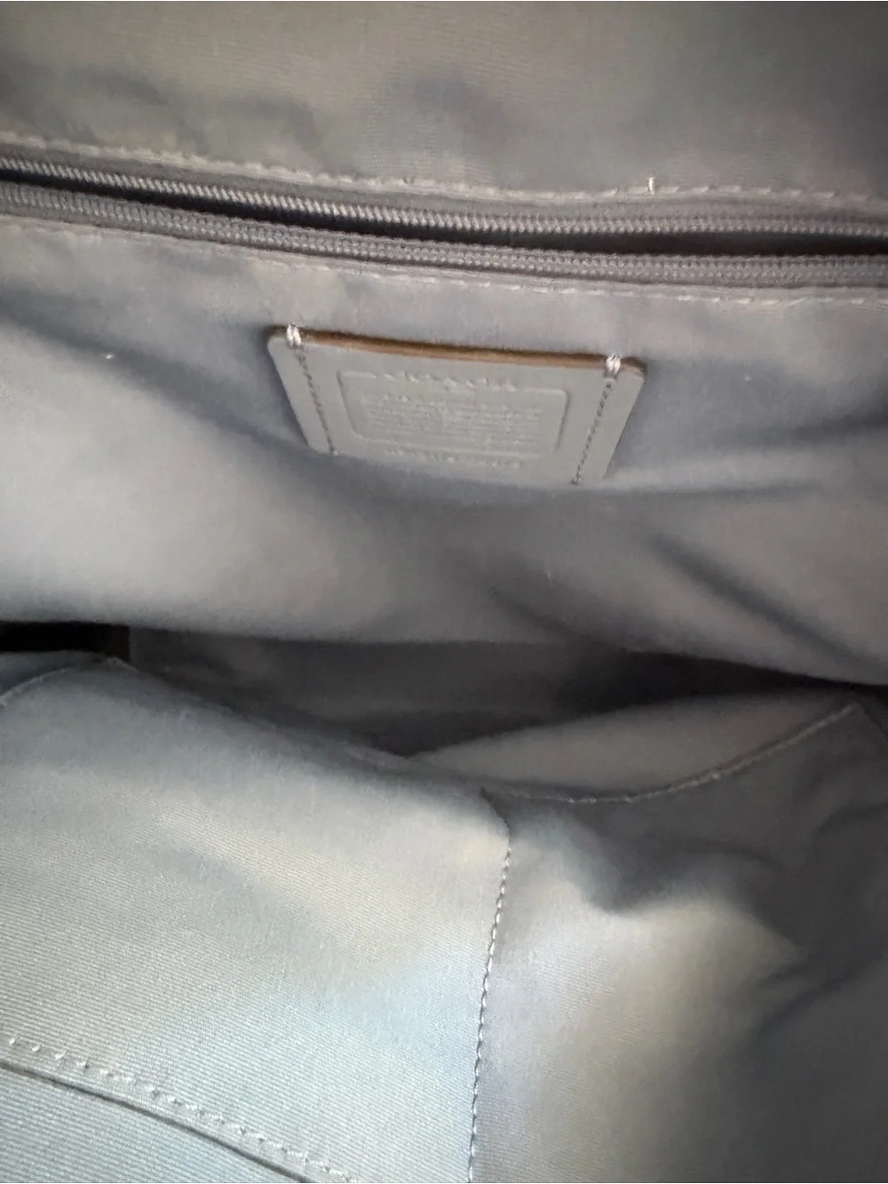 Coach Brown Signature Canvas Backpack with Blue Trim